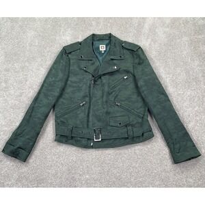 Anne Klein Women's Camo Full Zip Up Biker Jacket Belt Buckle Size 14 Army Green